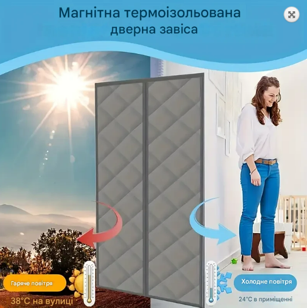 Штора дверна зимова СІРА 110*210см з магнітною ізоляцією VT6-20895(25шт)